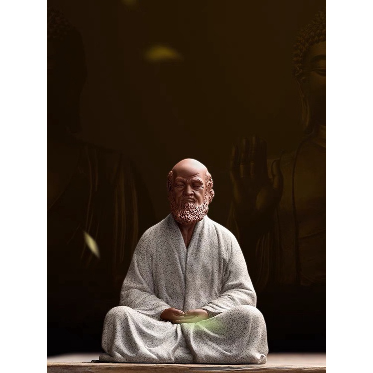 Tượng Bồ Đề Đạt Ma/Đạt Ma Sư Tổ MINI gốm Tử Sa trang trí bàn trà, bàn làm việc, bonsai- Quà Tặng Phong Thủy ĐẠI TÙNG LÂM