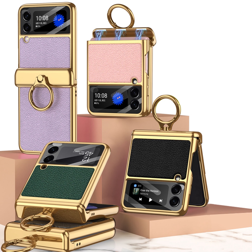 Ốp Điện Thoại Nắp Gập Mạ Điện Có Vòng Nhẫn Cho samsung Galaxy z flip 3 flip 4 samsung z flip 3