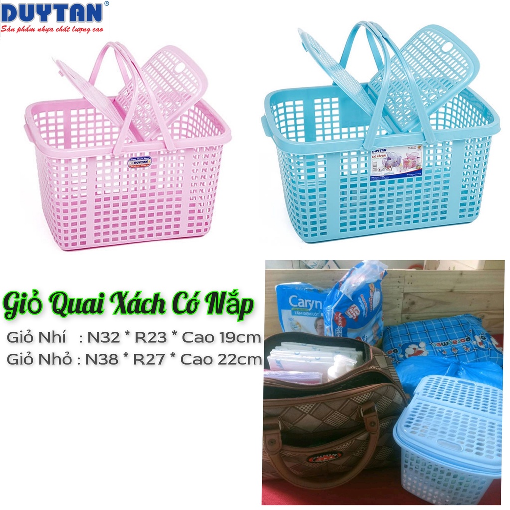 Giỏ Nắp, Giỏ Đựng Đồ Đi Sinh Size Nhí / Nhỏ Nhựa Duy Tân Có Nắp ,Làn đi sinh