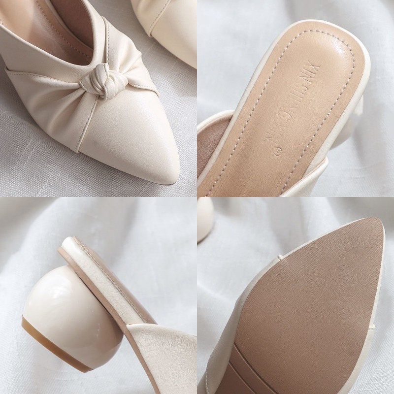 Dép Cao Gót Nữ Mũi Nhọn Đính Nơ Thời Trang