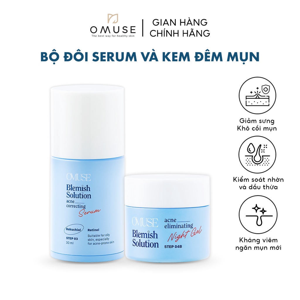 Bộ sản phẩm giảm mụn và ngăn ngừa mụn chuyên sâu OMUSE Blemish Solution Acne Correcting.