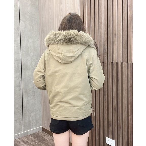 Áo khoác lông Parka Kaki siêu ấm đại hàn lót lông lông mũ tháo rời tiện lợi thiết kế dang ngắn Eva Lover 819N 01