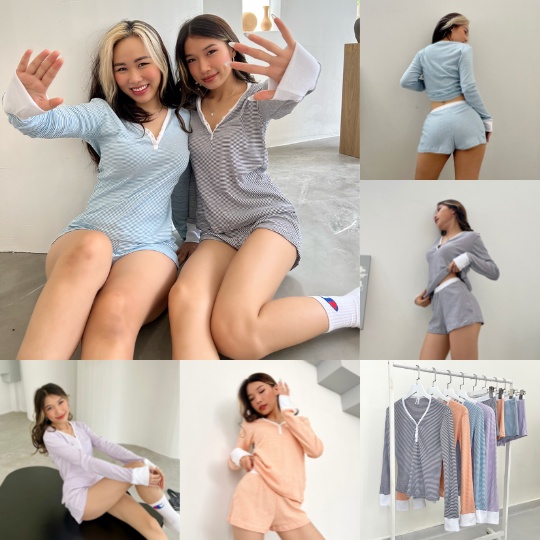 Nguyên bộ quần và áo sọc ngang nhiều màu Cozy Set LOVEKIUTEE