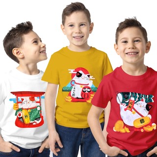 Combo 3 bộ 3 mẫu 3 màu Mèo thần tài Maneki Neko cho bé trai contton TC size 25-36kg