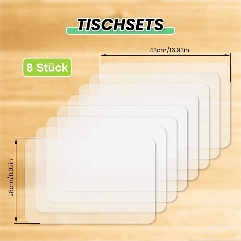 Bộ 8 Tấm Lót Bàn Ăn Bằng Nhựa Trong Suốt Chống Trượt Cách Nhiệt Tiện Dụng
