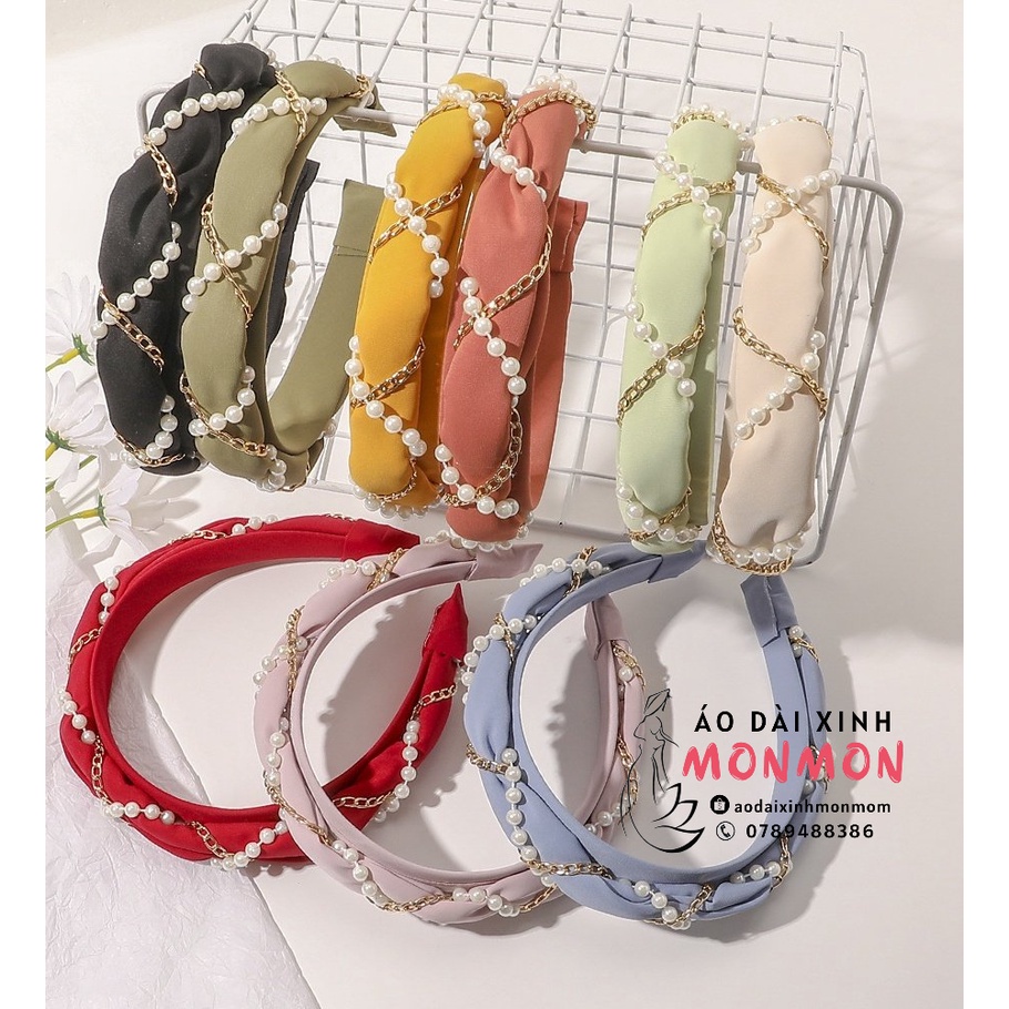 Mấn đội đầu lụa pastel kết chuuỗi châu siêu xinh 🎀FREESHIP🎀 Bờm tóc, Vấn đội đầu áo dài, Phụ kiện cưới, Cài tóc