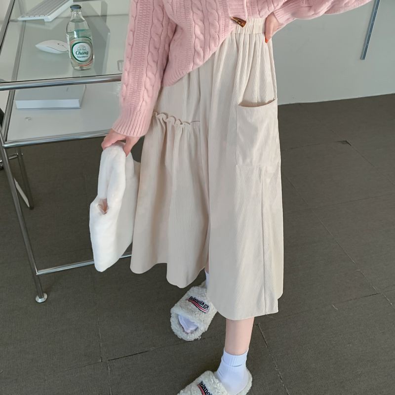 Chân Váy Chữ A Lưng Cao Bằng Vải Nhung Phong Cách Retro Mới