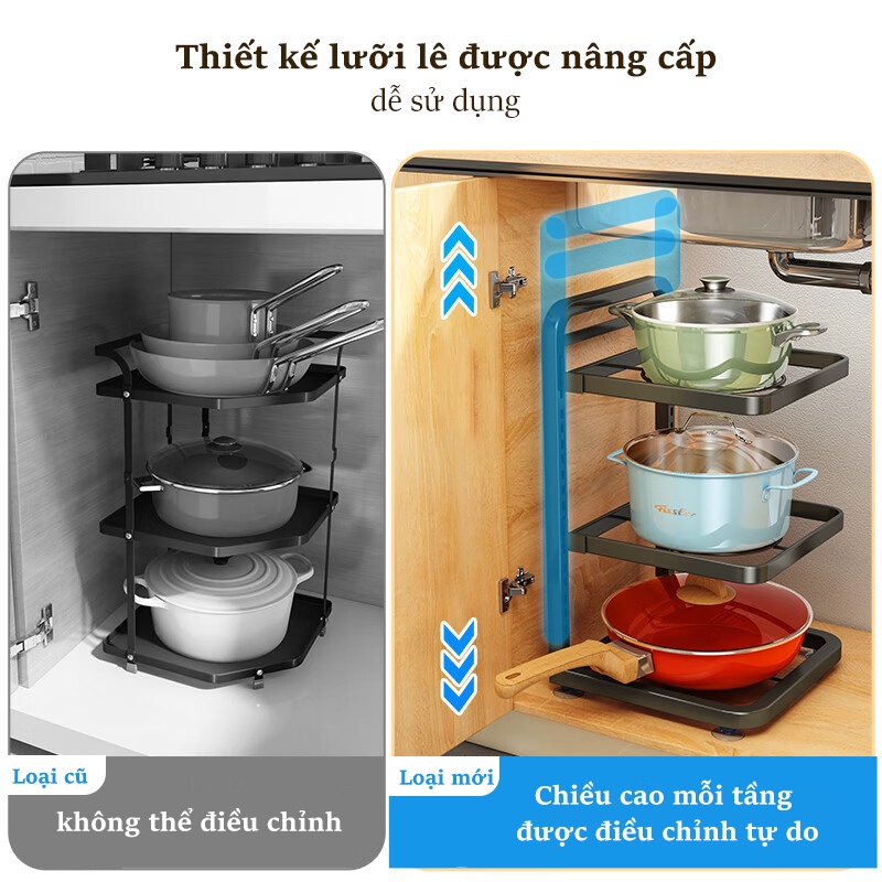 GSlife Kệ Để Nồi- Gía Để Đồ Nồi Đa Năng Thép Carbon ,Màu Đen ,Ổn Định Và Không Trơn Trượt An Ninh
