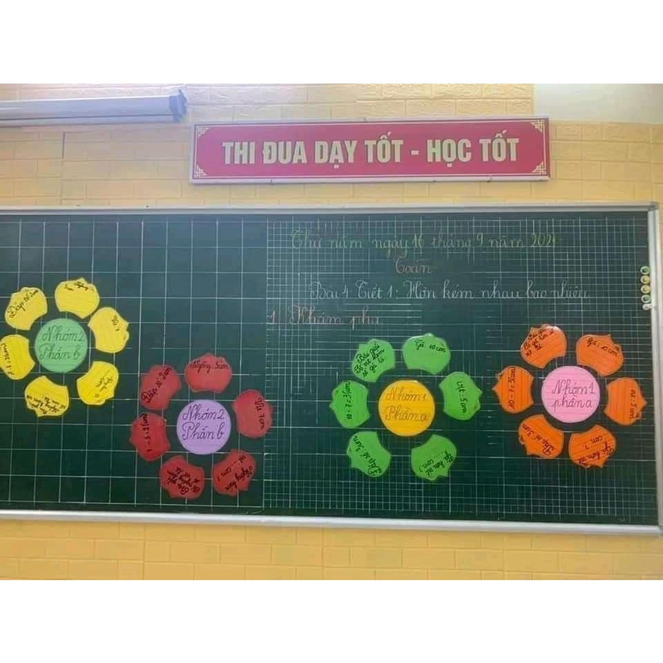 Hoa bảng Nhóm 6 cánh ép plastic  sẵn nam châm dính bảng