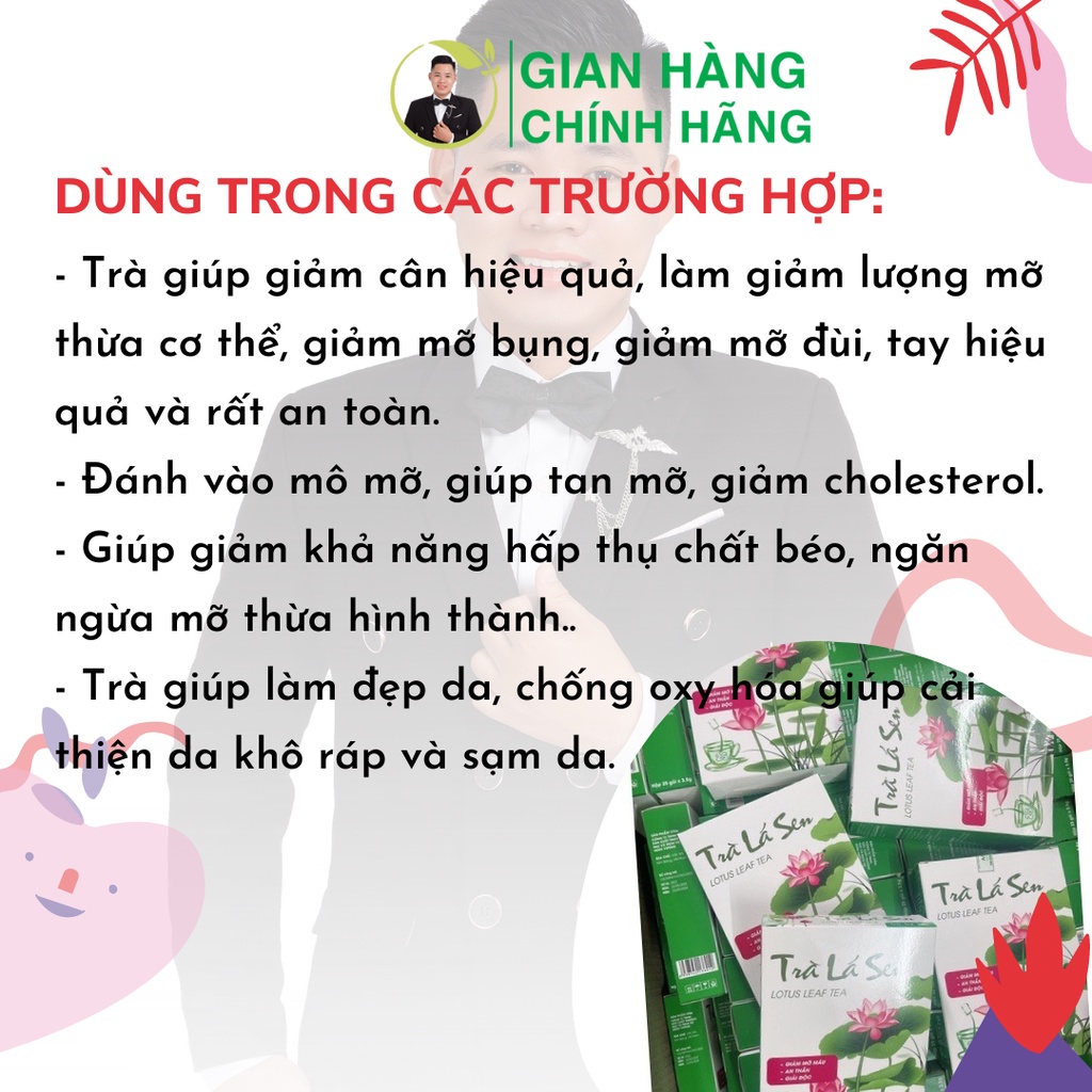 Trà lá sen túi lọc, 25 túi x 3g, trà giảm cân, giảm mỡ bụng, đùi, bắp tay, bắp chân hiệu quả