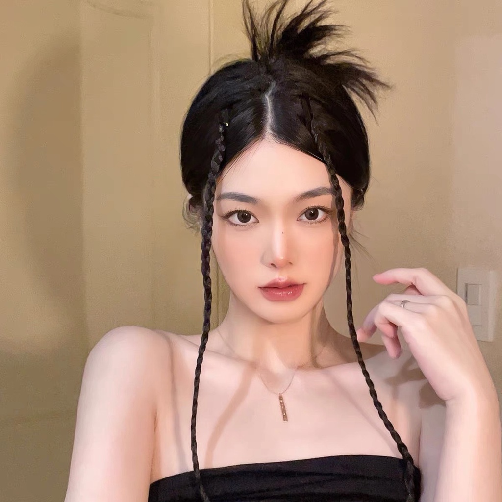 Tóc giả bím kẹp mái 4 màu dạng tết đuôi ngựa dài giá 1 bên