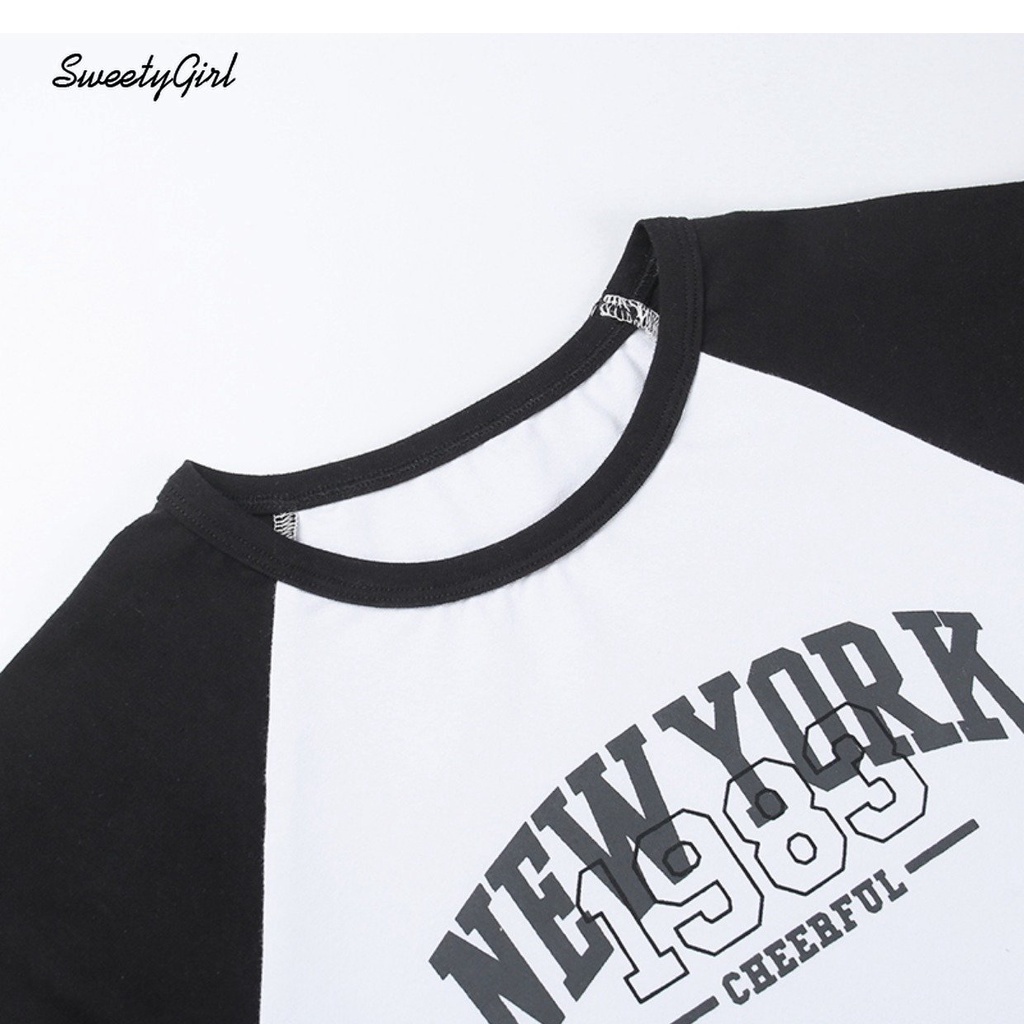 MsMona Áo Thun Tay Ngắn Cổ Tròn Dáng Ôm In Chữ Phối Màu Tương Phản Thời Trang 2022 Cho Nữ