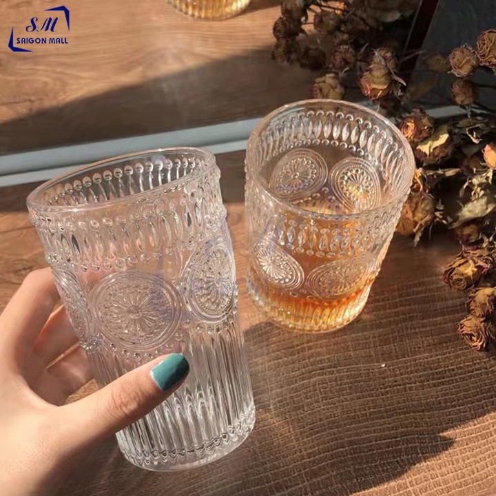 Ly thuỷ tinh Deli Vintage Glass,cốc thủy tinh 350ml ly Mặt trời 040-2A loại lớn theo phong cách Châu Âu