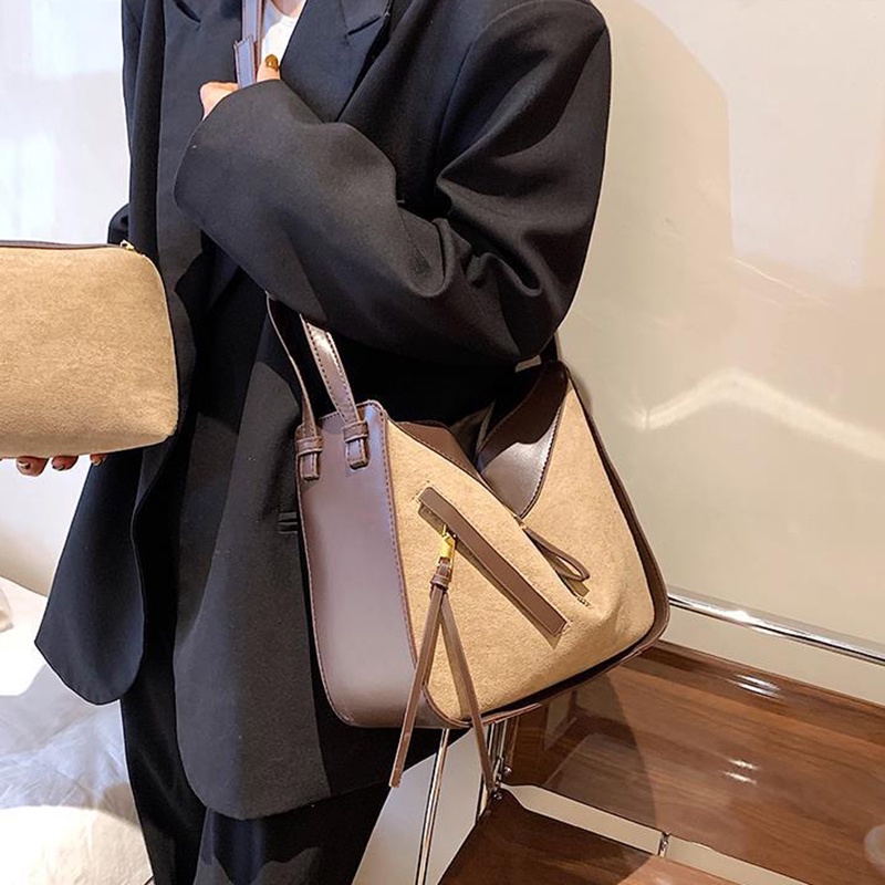 Ielgy Túi bucket Đeo Chéo Vai Sức Chứa Lớn Màu Tương Phản Cổ Điển Cho Nữ