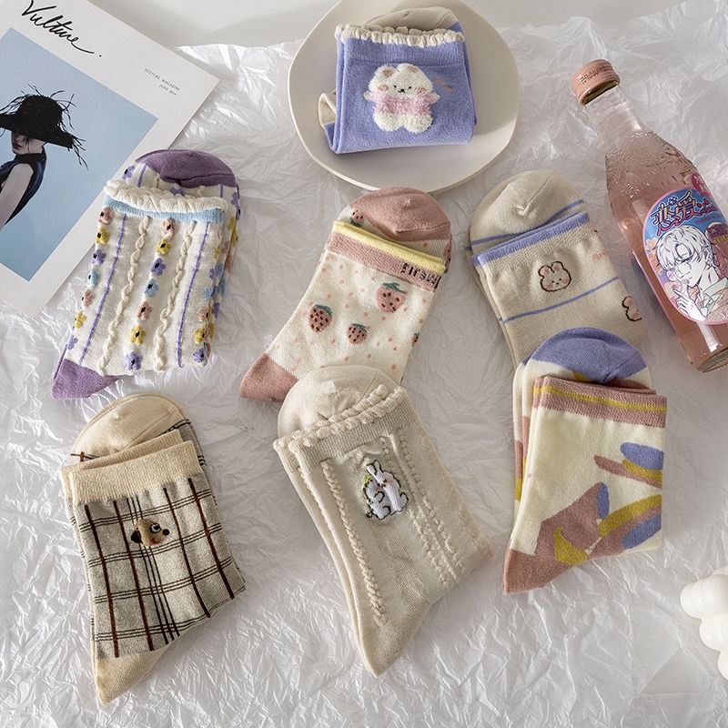 Hàng Có Sẵn#Vớ Mỏng Dài Trung Bình In Họa Tiết Hoạt Hình Dễ Thương Thời Trang Thu Đông Phong Cách Nhật Bản Cho Nữ