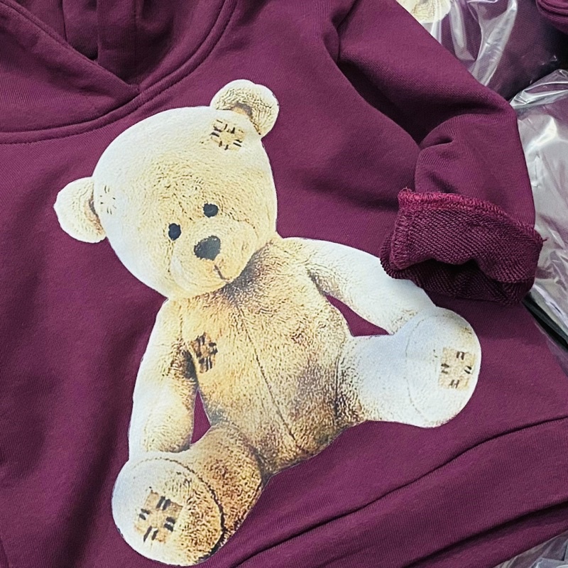 Bộ nỉ hoodie có mũ in gấu 3D màu tím cho bé trai size từ 10-24 cân
