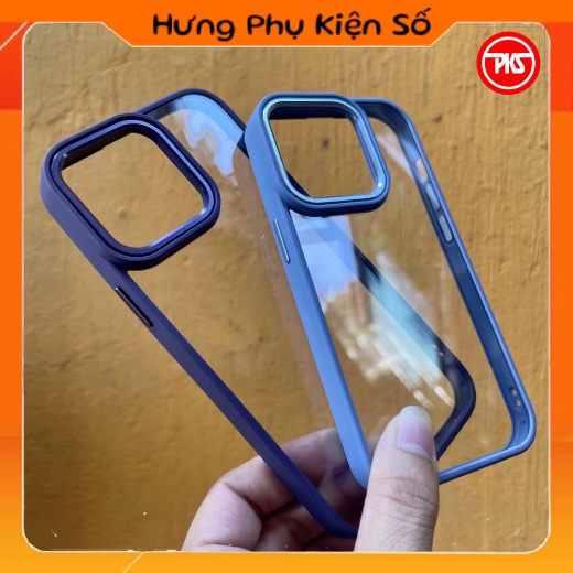 Ốp Lưng Trong Suốt Viền Màu Vành Kim Loại Bảo Vệ Camera Nhiều Dòng Iphone