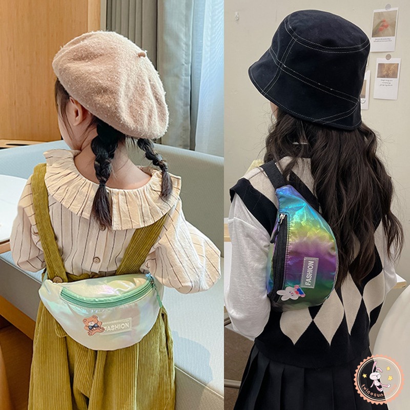 Túi Đeo Hông Bằng Da PU Màu Tương Phản Dành Cho Bé Gái