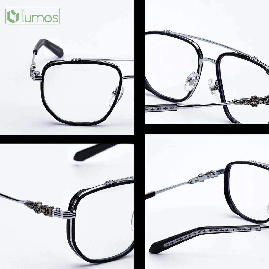 Gọng kính nam nữ Chrome Hearts dáng vuông to kim loại đẹp cao cấp màu sắc thời trang Lumos 2236