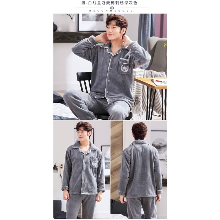 Bộ Đồ Ngủ Tay Dài Chất Nỉ Dày Dặn Giữ Ấm Mùa Đông Thời Trang Cho Nam
