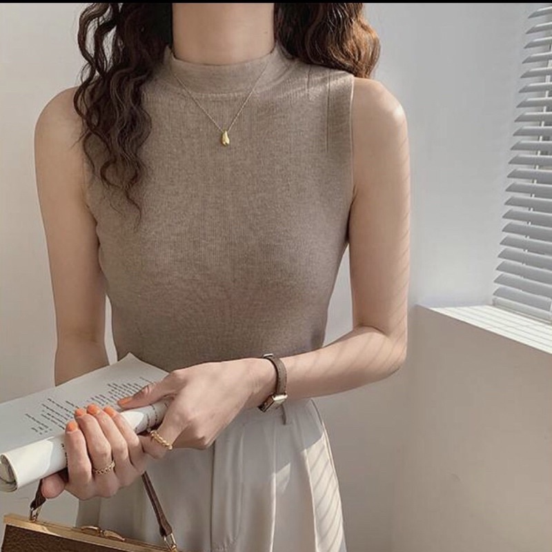 Áo len sát nách cổ cao 3 phân Minchi , chất len lông thỏ gồm 7 màu freesize