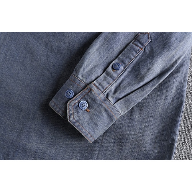 Áo sơ mi denim túi hộp phong cách Retro