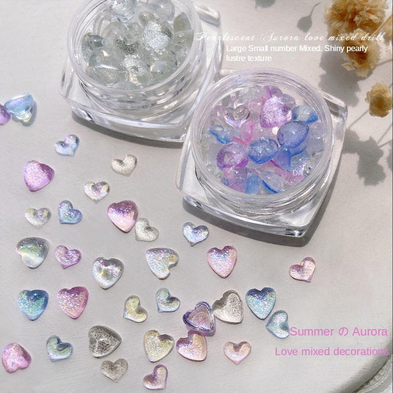 1 Lọ Trang Sức Móng Tay Cổ Tích Hình Trái Tim / Trang Sức Móng Tay Ma Thuật Tình Yêu Phân Cực / Đồ Trang Sức Móng Tay Ba Chiều Lấp Lánh Ngọc Trai Nhật Bản