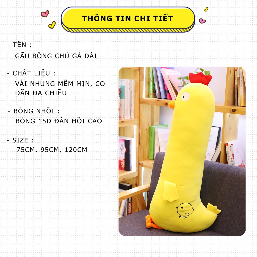 Gấu bông gối ôm chú gà dài đáng yêu, Gấu bông sang trọng, Đồ chơi thú bông