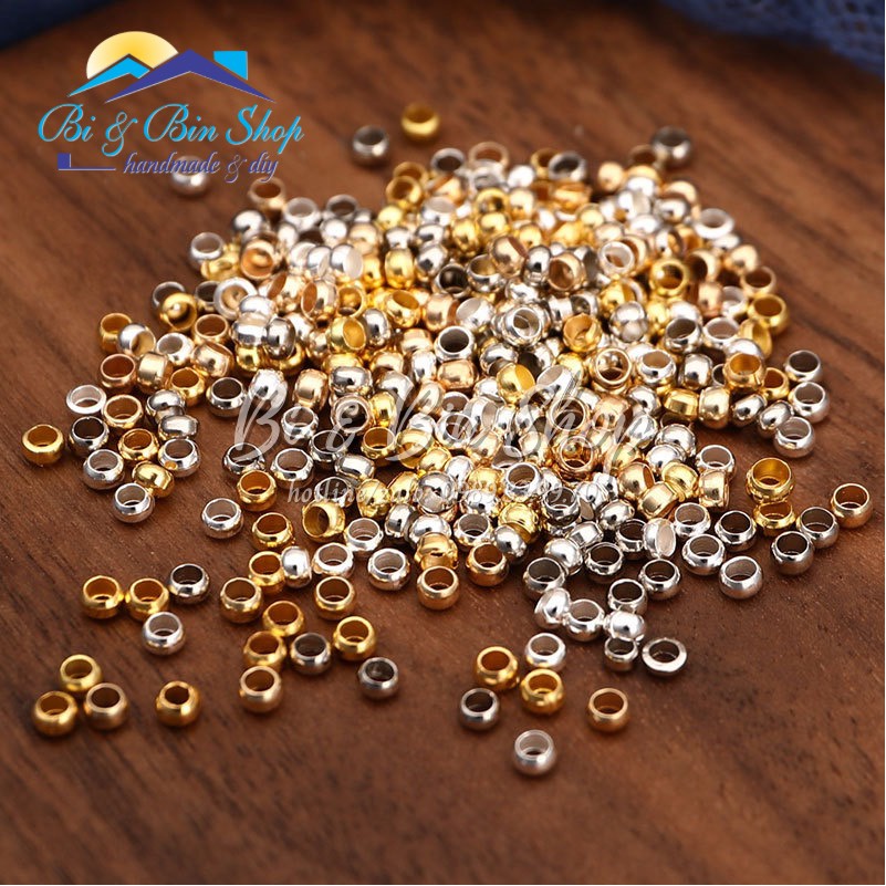Hạt bi chặn nhỏ 1 mm kẹp chốt đầu dây màu bạc làm Làm Dây Chuyền, Vòng Đeo Tay, trang sức handmade