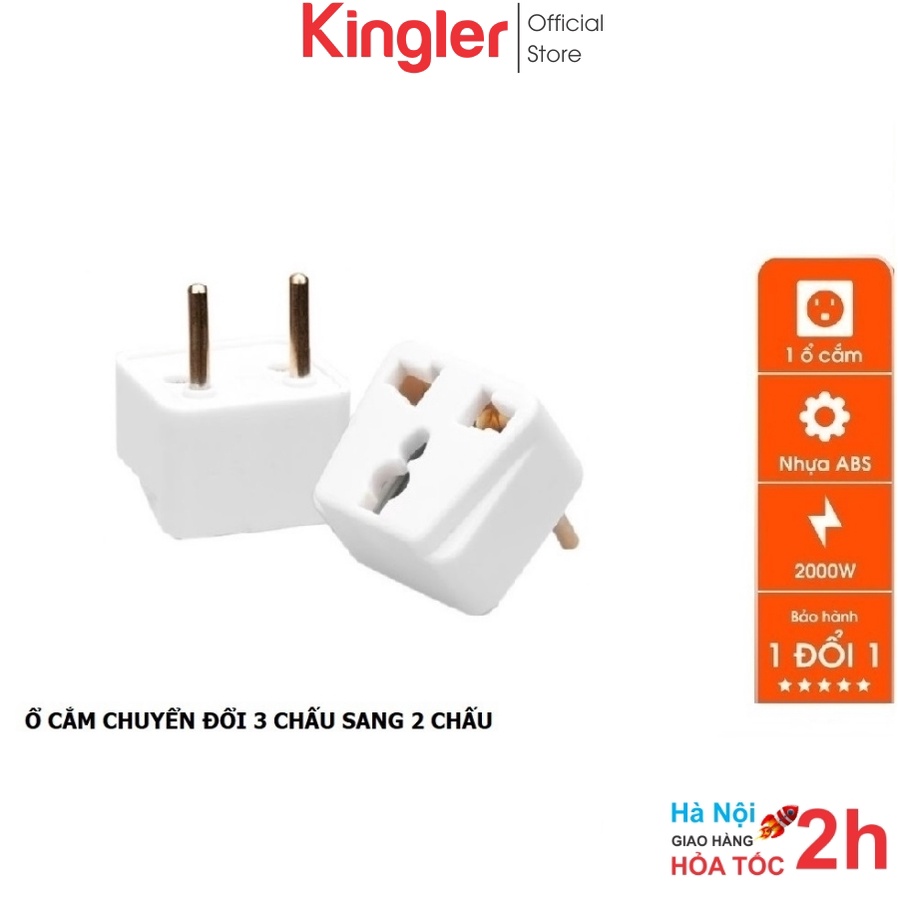 Đầu Phích Cắm Chuyển Đổi, Ổ Cắm Điện 3 Chân Sang 2 Chân, 3 Chấu Sang 2 Chấu, Chính Hãng, An Toàn. Kingler 8611