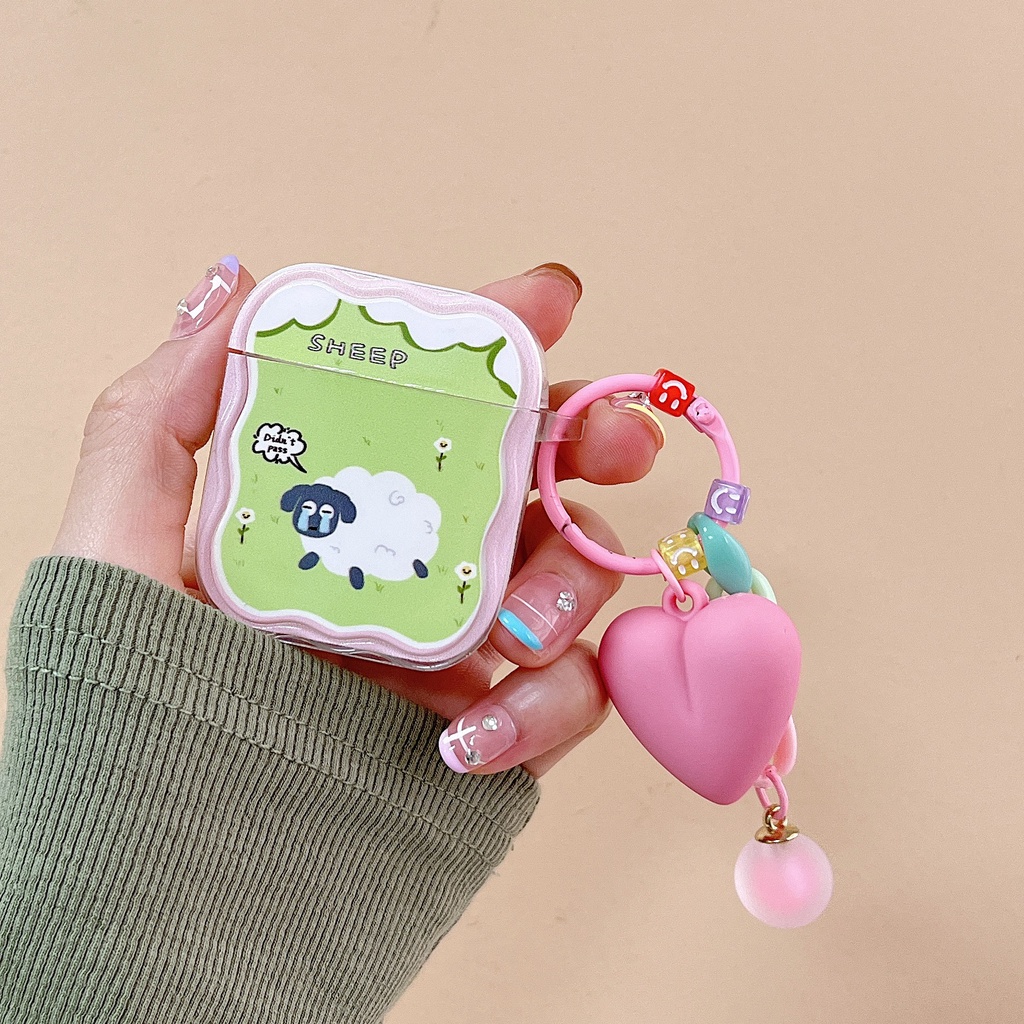 Vỏ Bảo Vệ Hộp Sạc Tai Nghe AirPods 1 2 3 Pro 2 2022 Bằng PC + Móc Khóa Trái Tim Bằng Silicon Mềm Chống Sốc