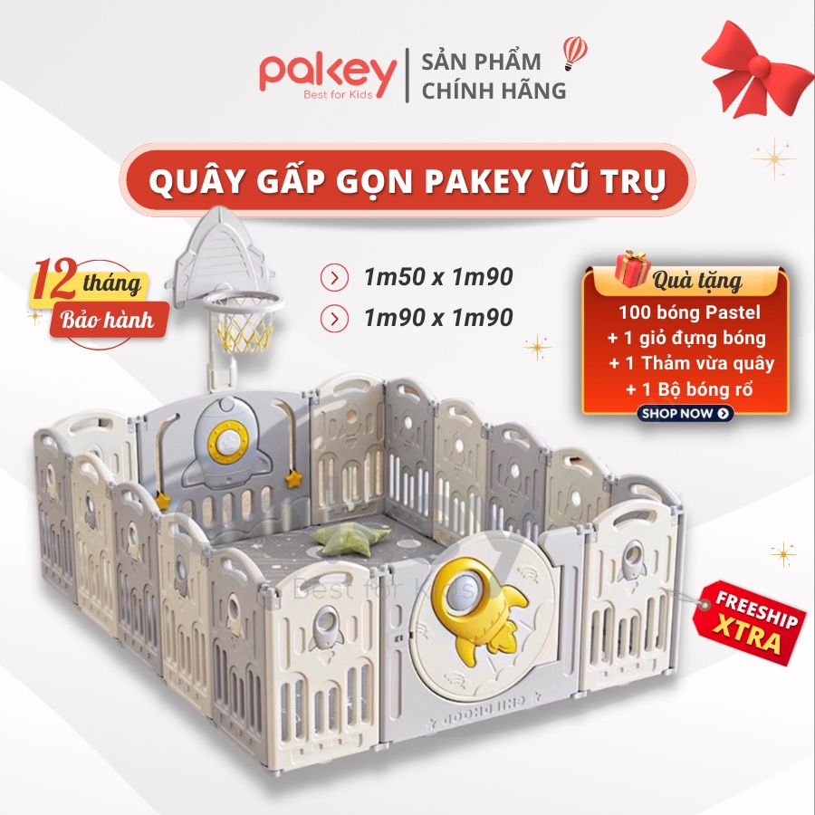 Quây cũi nhựa gấp gọn Pakey vũ trụ, quây bóng an toàn  TẶNG BÓNG RỔ + BÓNG + THẢM