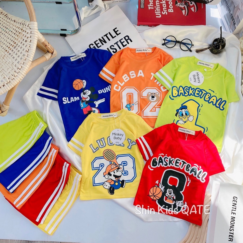 Size Đại Bộ Cộc Tay Thể Thao Thun Lạnh Minkey BaBy Phối Viền In Hình Siêu Xinh Dành Cho Bé.