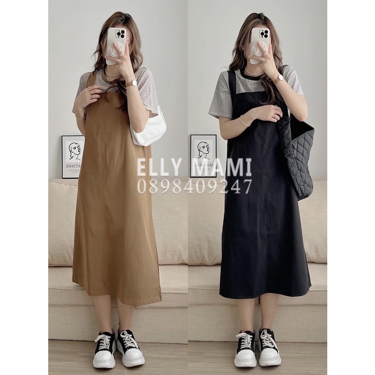 ( 40kg - 65kg ) Set Yếm Bầu , Suông Kaki Mix Áo Thun Kẻ Form Dễ Mặc Thoải Mái Suốt Thai Kì & Sau Sinh ( Yếm + Áo )