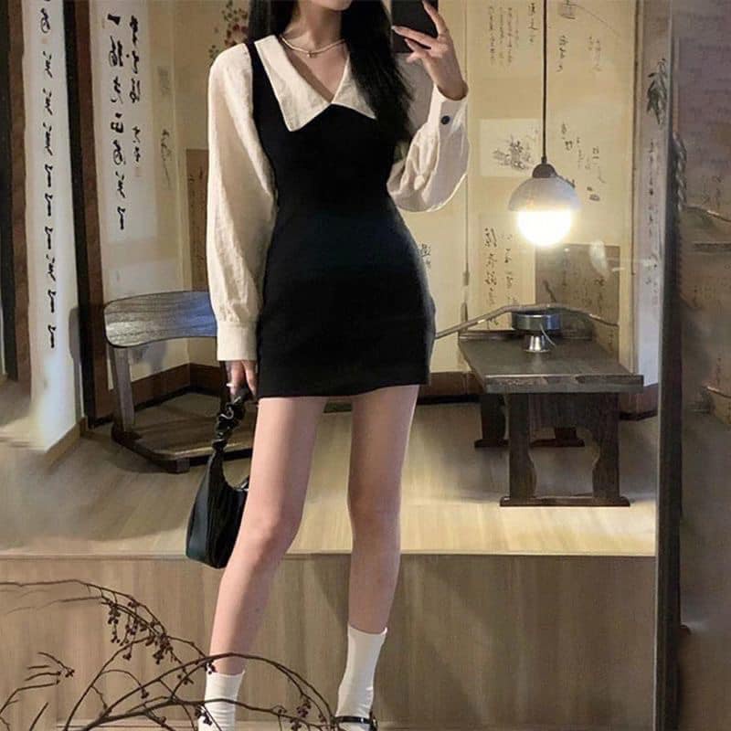 Váy thun phối tay sơmi