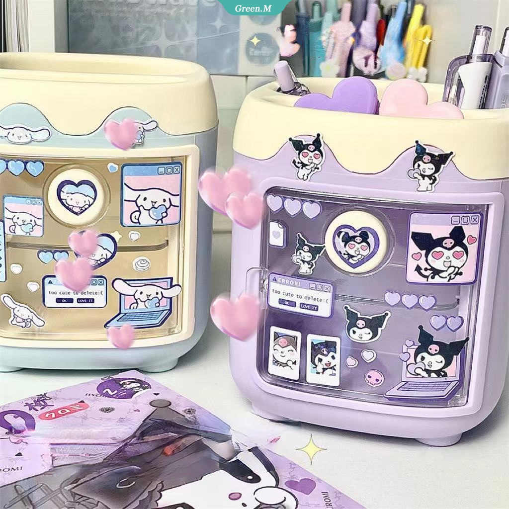Cartoon Sanrio Makeup Brush Pen Holder Canister Send Stickers Kuromi Cinnamoroll Anime Figure My Melody Hello Kitty Girl Gift