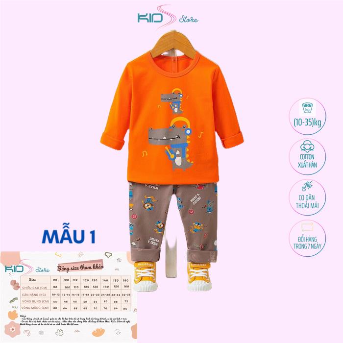 Bộ quần áo thu đông trẻ em dài tay xuất Hàn, chất cotton co dãn thoải mái, không xù, không nhão