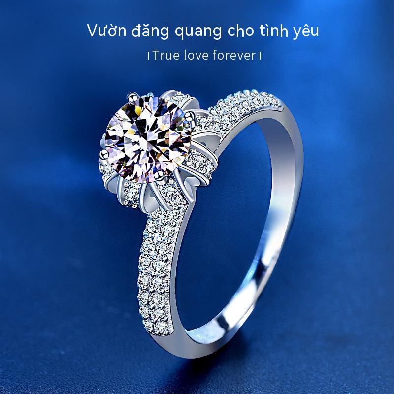Kim Cương Nhân Tạo Moissanite (6.5mm) S925 silver nhẫn sáu vuốt nhẫn thời trang mo san-shi vương miện Kim cương nhẫn cô bạn gái quà tặng thời trang mới cao cấp quà tặng sinh nhật của bạn gái valentine