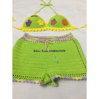 BIKINI LEN MÓC XANH LÁ GẮN HOA