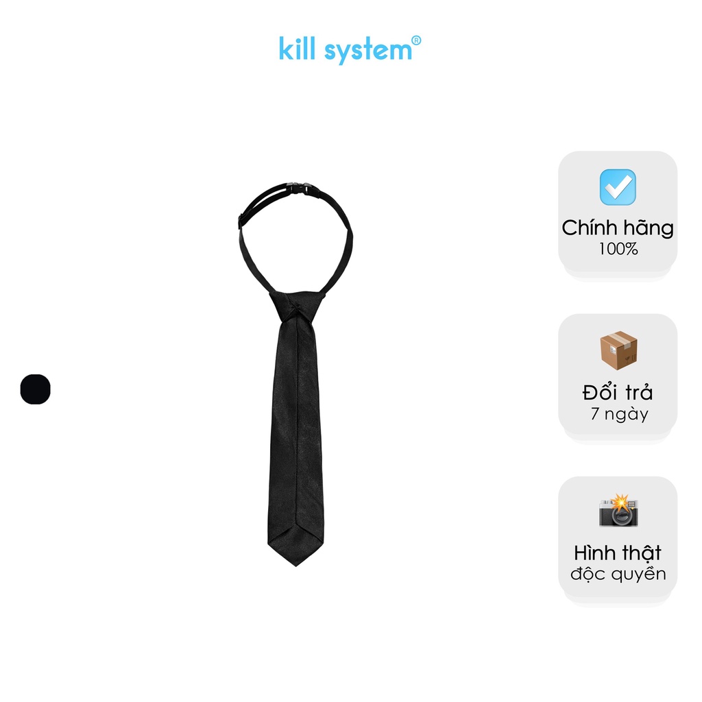 Cà vạt thắt sẵn màu đen logo thêu nổi, dây đeo co giãn có khoá cài tăng đơ điều chỉnh KIST Cavat KillSystem