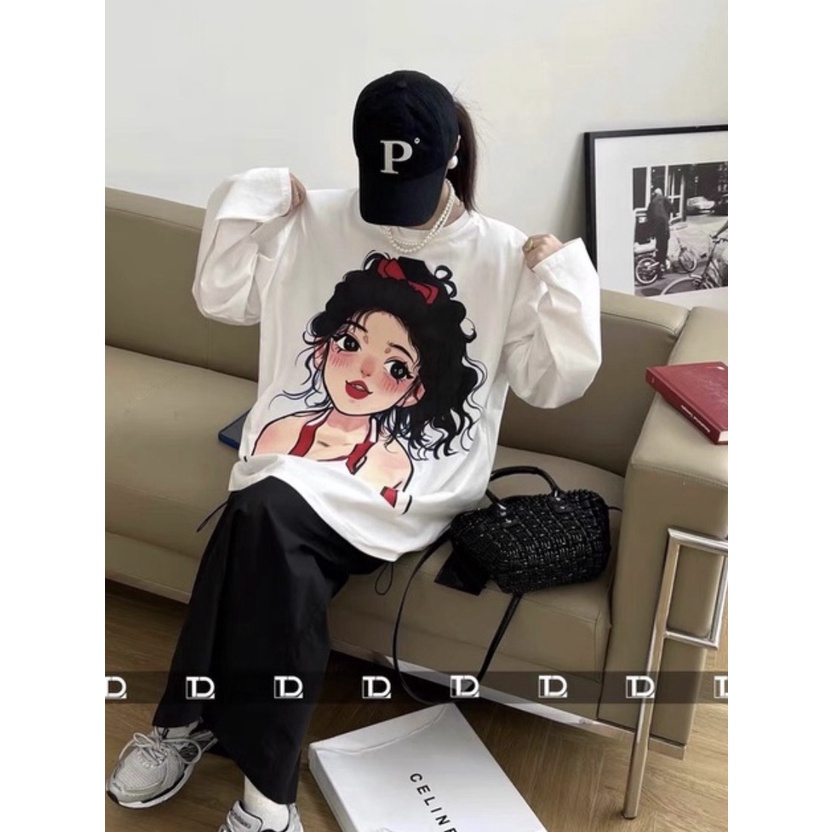 Áo thun dài tay in hình cô gái hot tread bắt mắt 2 màu đen trắng