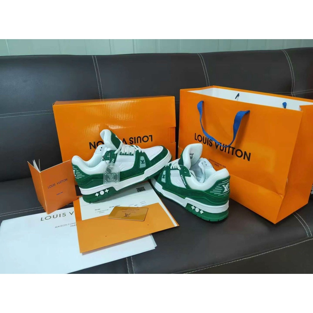 Giày Louis Vuitton LV Trainer Monogram Denim màu đen, đỏ, xanh lá. Giày LV nam nữ siêu chất hot hit 2022