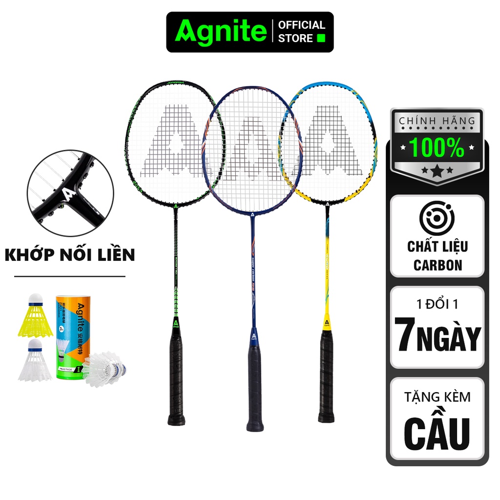Vợt cầu lông đơn khung carbon siêu nhẹ chính hãng Agnite - tặng kèm 3 quả cầu - dành cho luyện tập và thi đấu - 1 chiếc