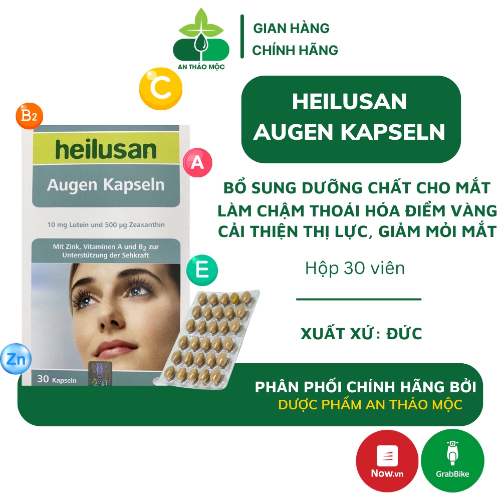 Viên uống Heilusan Augen Kapseln bổ sung dưỡng chất cho mắt giảm khô mắt chống oxy hóa tăng cường thị lực hộp 30v