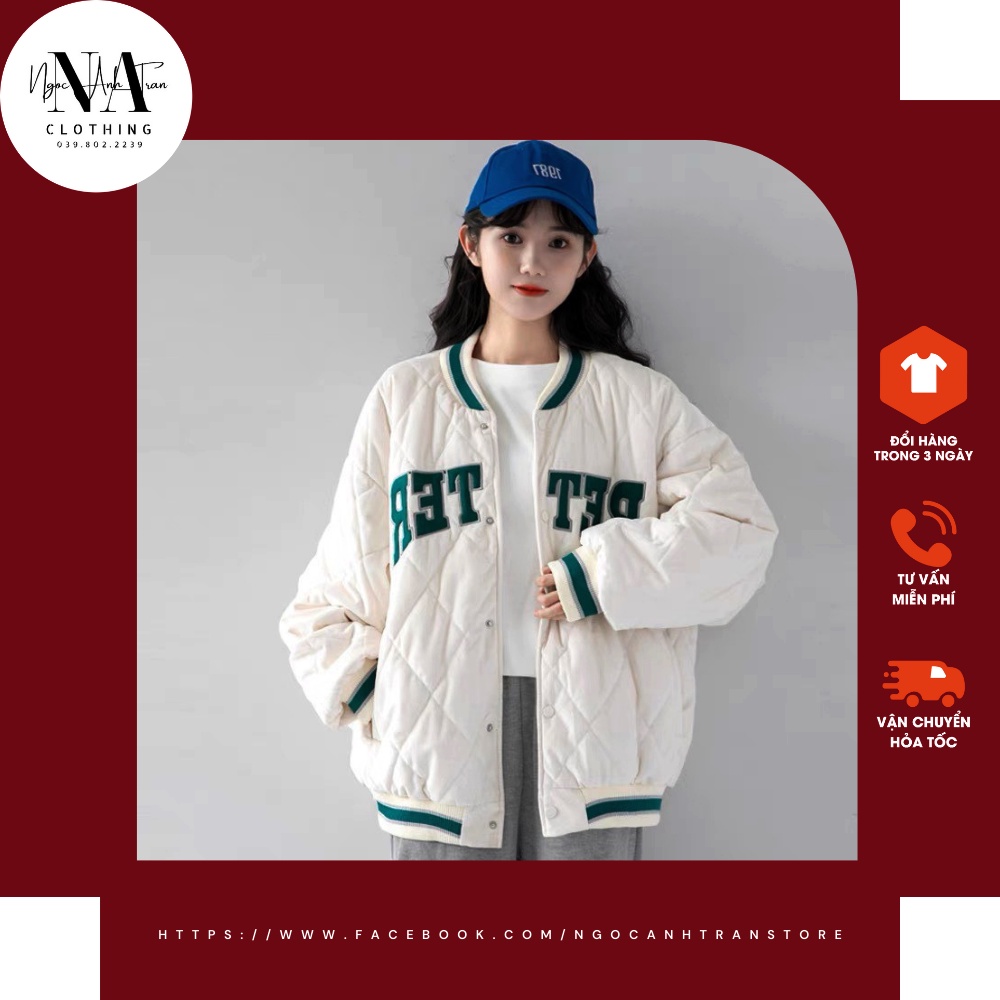 Áo bomber,Áo khoác trần trám unisex nam nữ siêu ấm gồm 2 màu đen trắng phong cách năng động cá tính