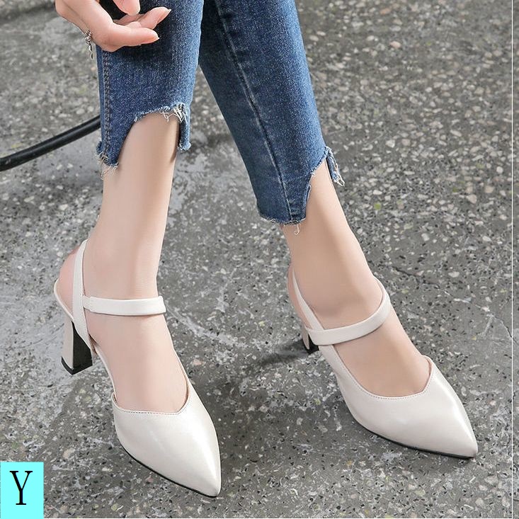 Giày Cao Gót Sandal 2 Gót Vuông Bằng Da Mềm Thời Trang Xuân Hè 022
