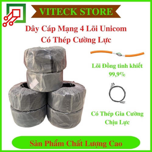 Dây Cáp Mạng 4 Lõi Ngoài trời Có Thép Cường Lực và Dầu Chống Ẩm ( Cuộn 300m ) - Lõi Đồng Chuyên Dụng Kéo Ngoài Trời