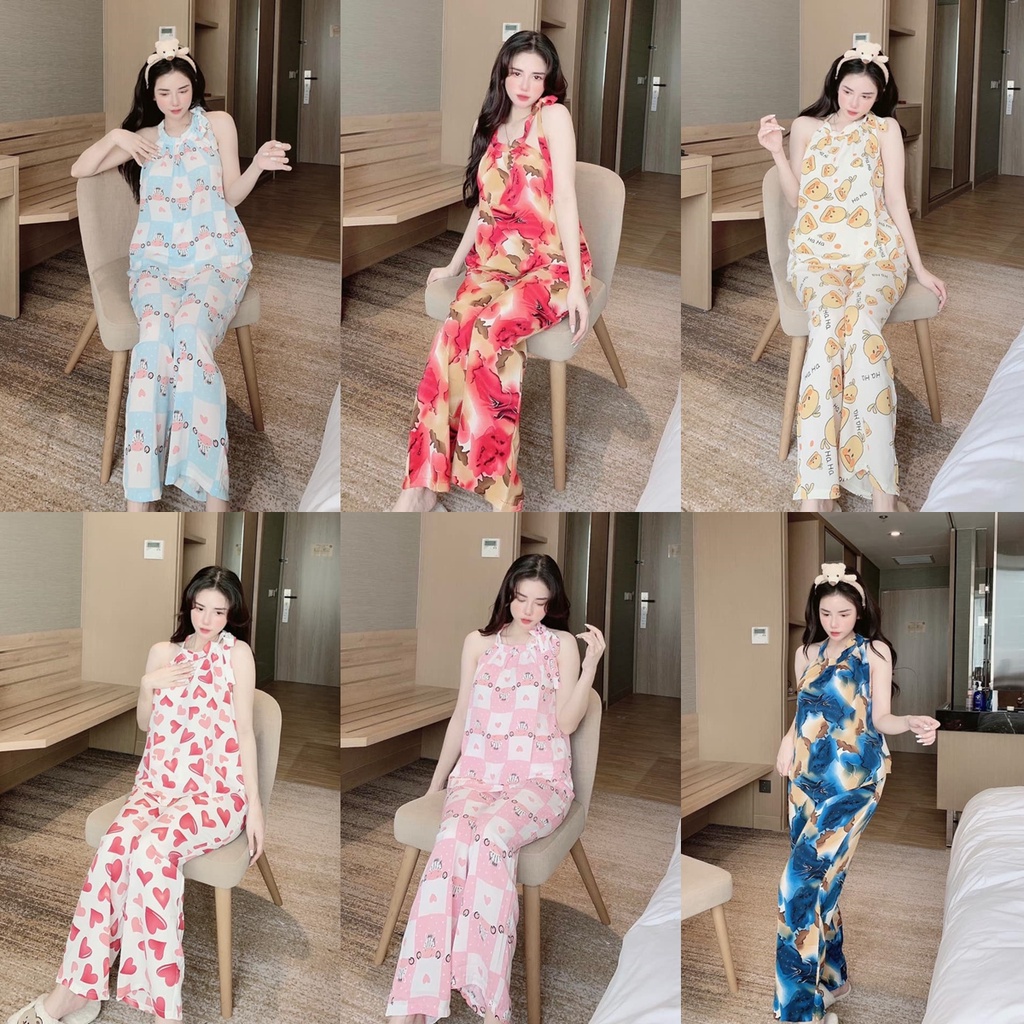 Đồ bộ mặc nhà 2 dây quần dài lụa Mango - Đồ ngủ hai dây quần dài