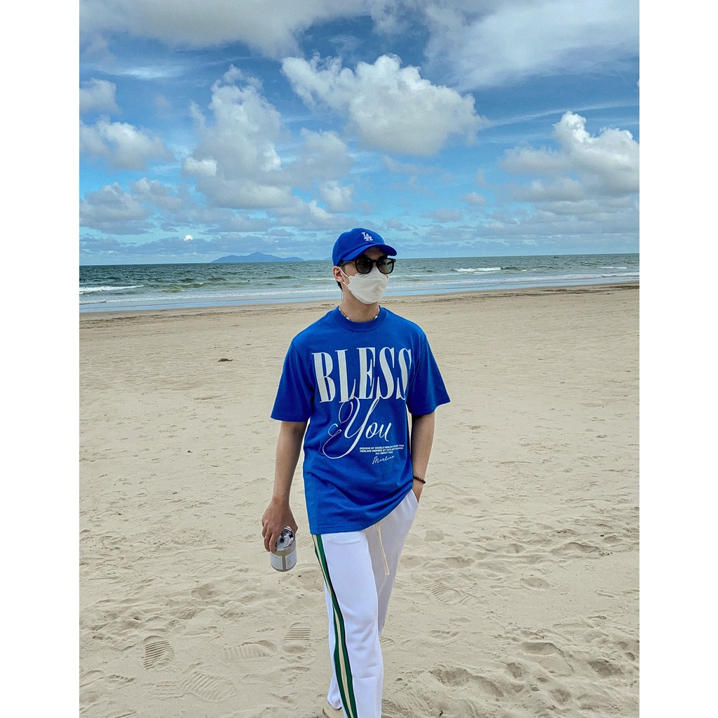 Áo thun Merlino Studio I Bless You - Form America, tay lỡ unisex, 100% Cotton 2WS