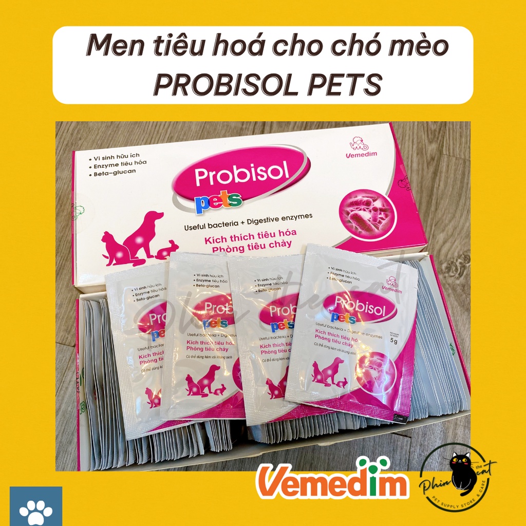 Men tiêu hoá Vemedim PROBISOL PETS hỗ trợ đường tiêu hóa cho chó mèo - Hộp 100 gói 5g | phinthecat